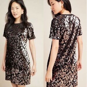 💯 ANTHROPOLOGIE Ro & De Andi Sequined Tee Dress
